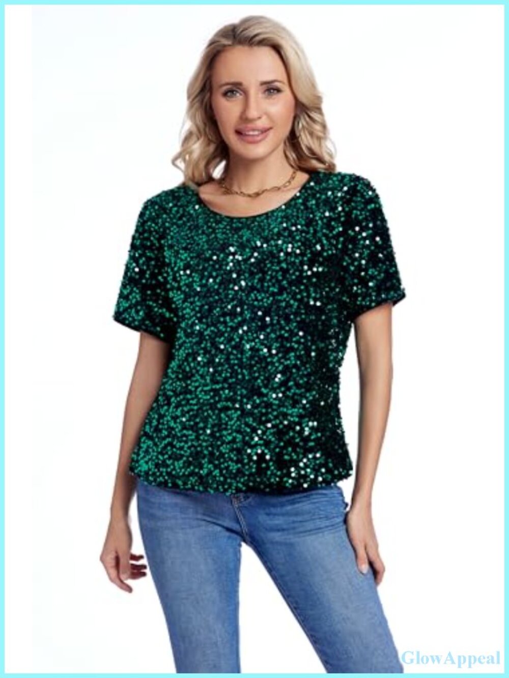 Sequin Tops Sparkly Shirt Glitter Short Sleeve Tee Round Neck Velvet Tunic